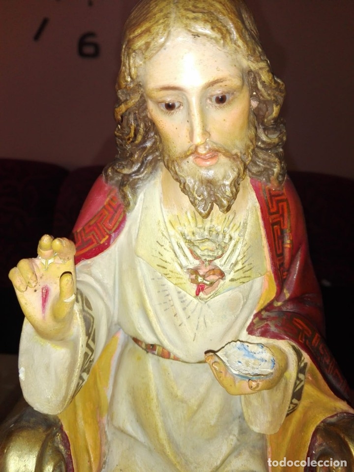 Antig&uuml;edades: cristo rey pasta madera antiguo tipo olot - Foto 2