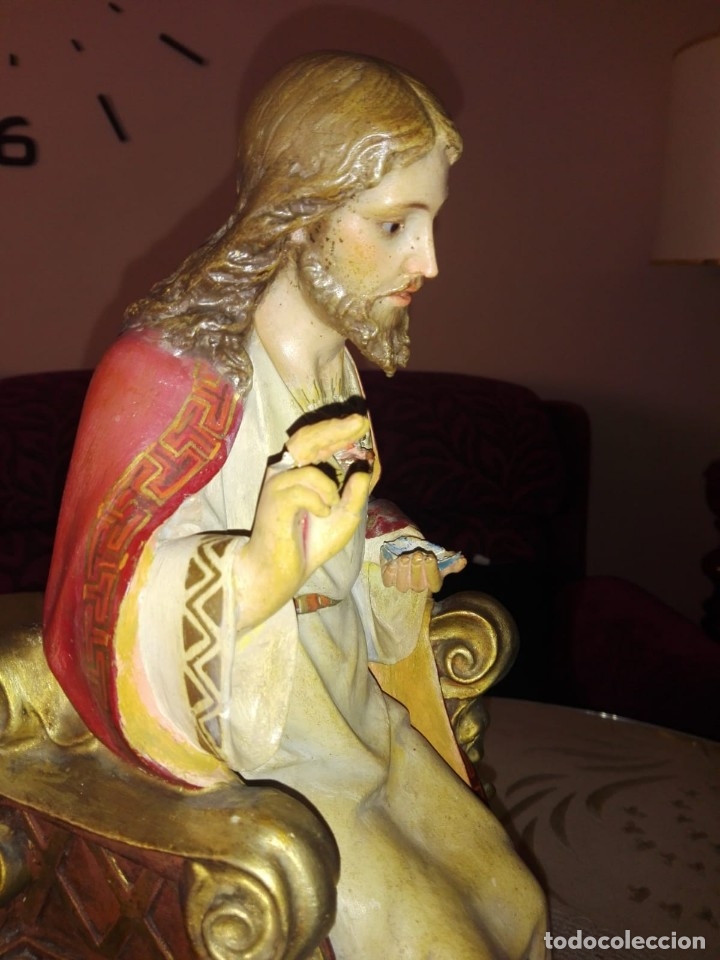 Antig&uuml;edades: cristo rey pasta madera antiguo tipo olot - Foto 3