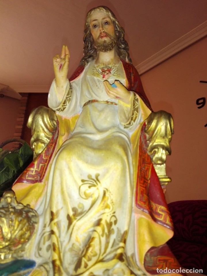 Antig&uuml;edades: cristo rey pasta madera antiguo tipo olot - Foto 4