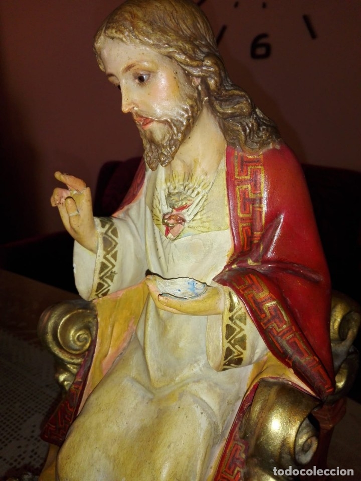 Antig&uuml;edades: cristo rey pasta madera antiguo tipo olot - Foto 5