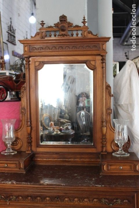 Antig&uuml;edades: C&oacute;moda con espejo realizada en Roble , siglo XIX. - Foto 3