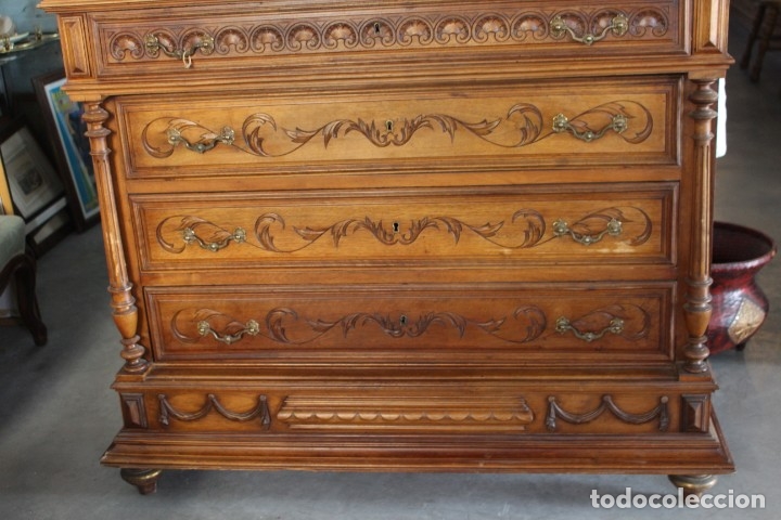 Antig&uuml;edades: C&oacute;moda con espejo realizada en Roble , siglo XIX. - Foto 5