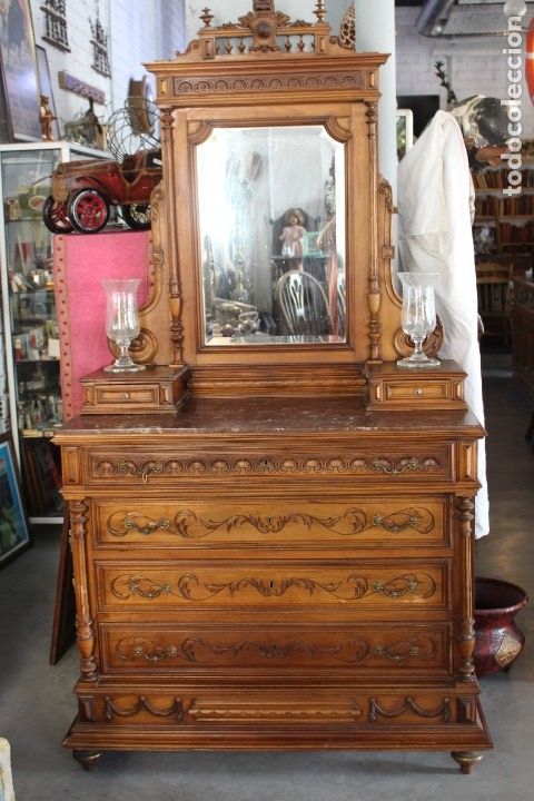 Antig&uuml;edades: C&oacute;moda con espejo realizada en Roble , siglo XIX. - Foto 15