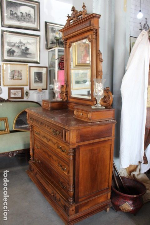 Antig&uuml;edades: C&oacute;moda con espejo realizada en Roble , siglo XIX. - Foto 17