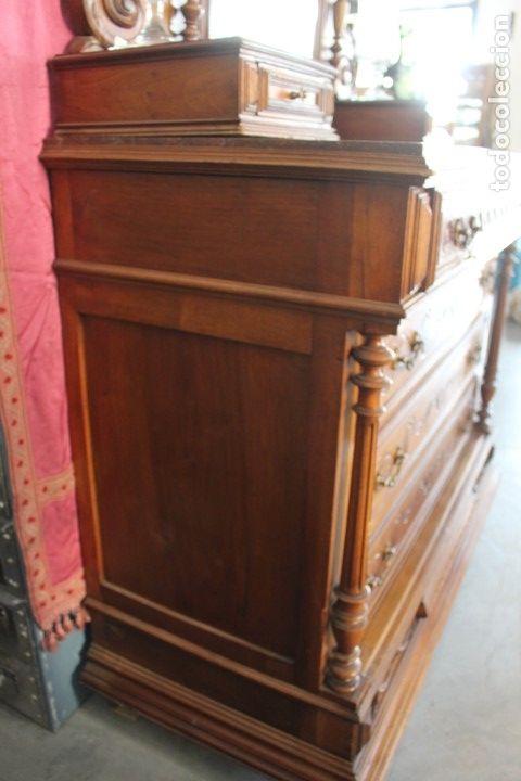 Antig&uuml;edades: C&oacute;moda con espejo realizada en Roble , siglo XIX. - Foto 18