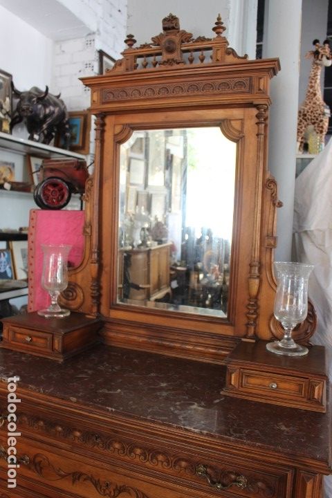 Antig&uuml;edades: C&oacute;moda con espejo realizada en Roble , siglo XIX. - Foto 19