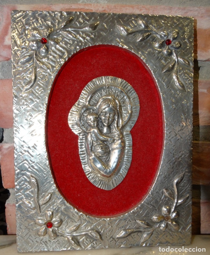 Antig&uuml;edades: CUADRO VIRGEN Y NI&Ntilde;O DE ESTA&Ntilde;O REPUJADO - Foto 2