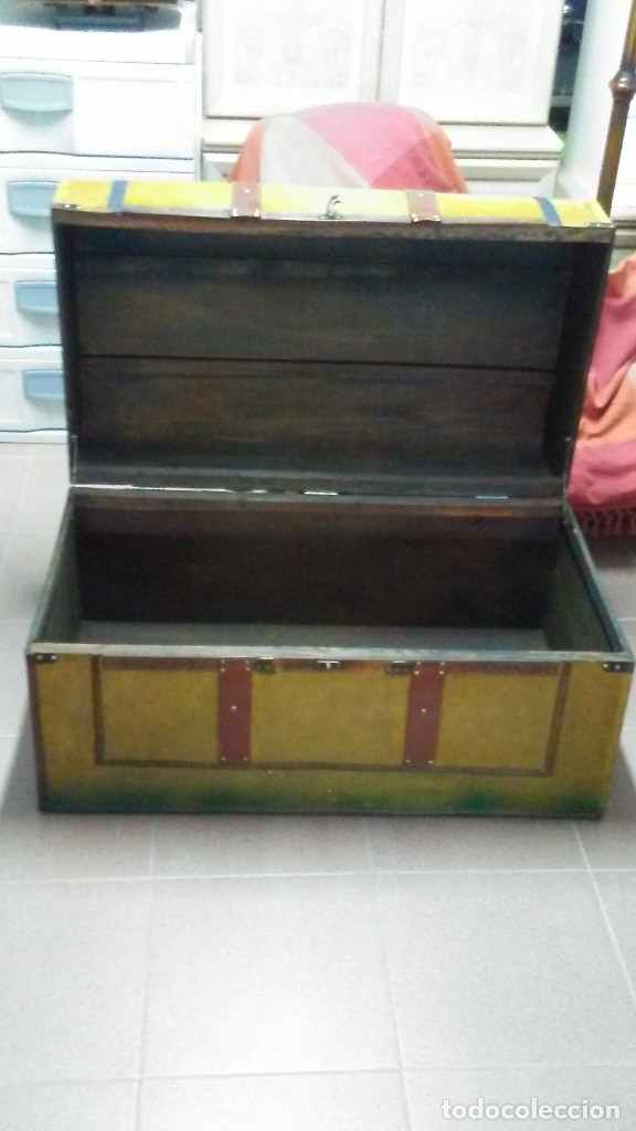 Antig&uuml;edades: BA&Uacute;L DE PIEL CURTIDA RESTAURADO - Foto 7