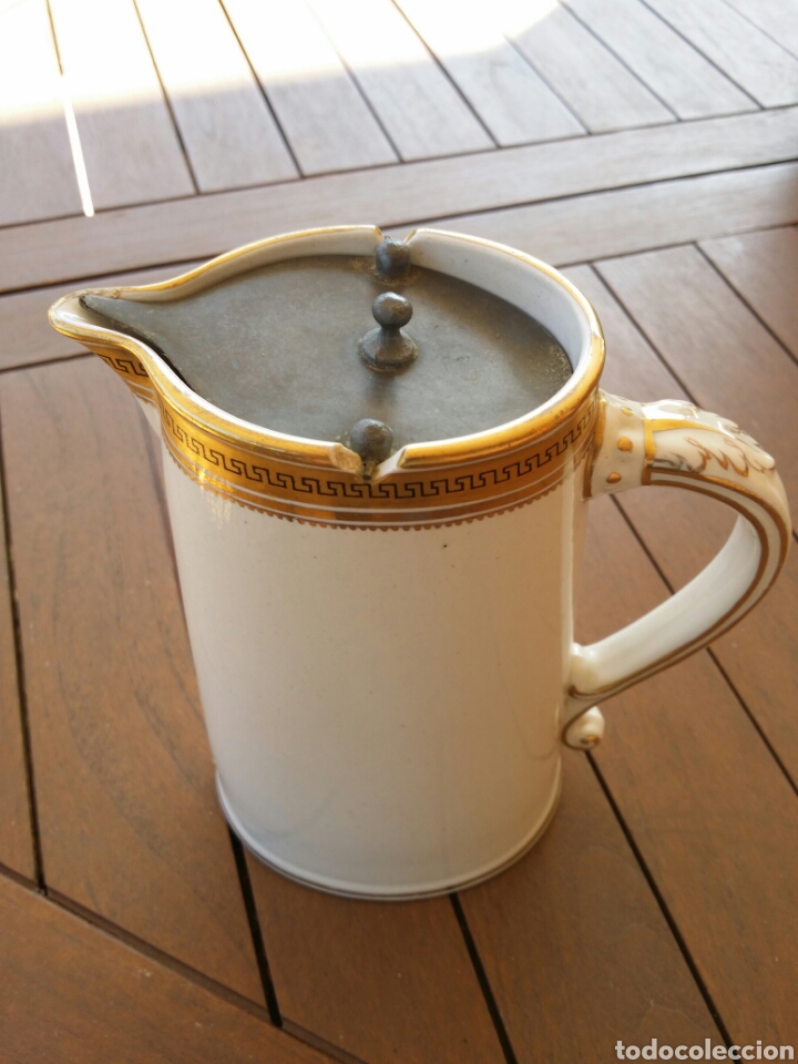 Antiquit&auml;ten: CAFETERA DE PORCELANA CAULDON ENGLAND TAPA DE PELTRE