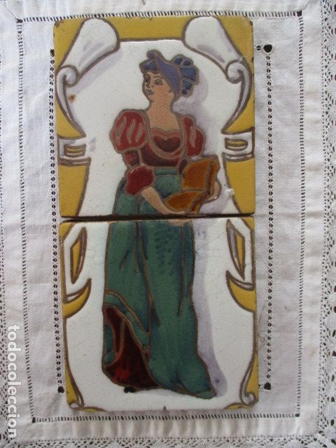 Antig&uuml;edades: Pareja de azulejos cuerda seca - Foto 1