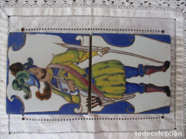 Antig&uuml;edades: Pareja de azulejos cuerda seca laffitte - Foto 2