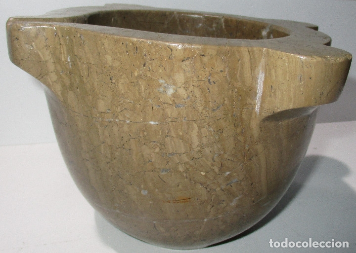 Antig&uuml;edades: Antiguo mortero o almirez, m&aacute;rmol marr&oacute;n - Foto 3