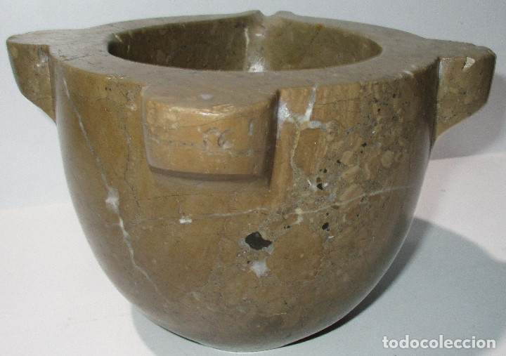 Antig&uuml;edades: Antiguo mortero o almirez, m&aacute;rmol marr&oacute;n - Foto 4