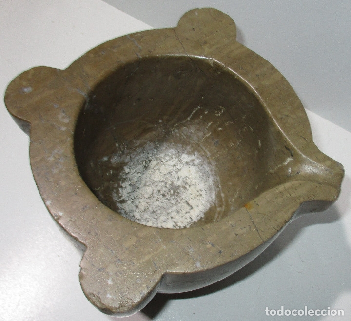 Antig&uuml;edades: Antiguo mortero o almirez, m&aacute;rmol marr&oacute;n - Foto 5