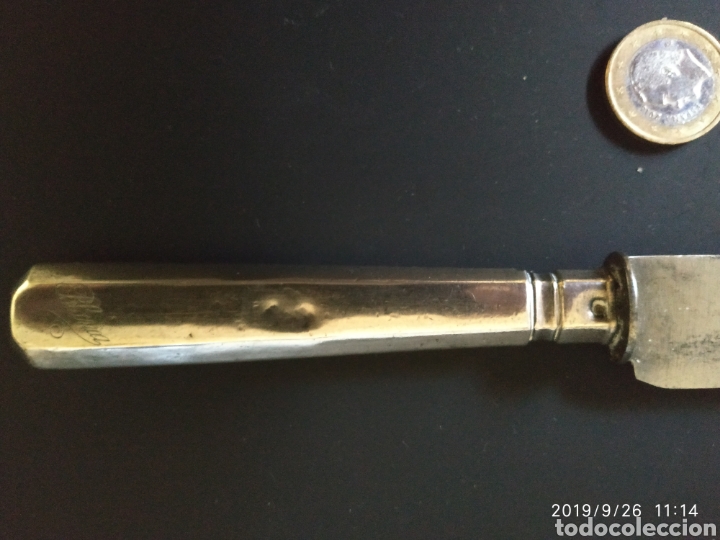 Antig&uuml;edades: Antiguo cuchillo de comida con mango de plata ,creo - Foto 2