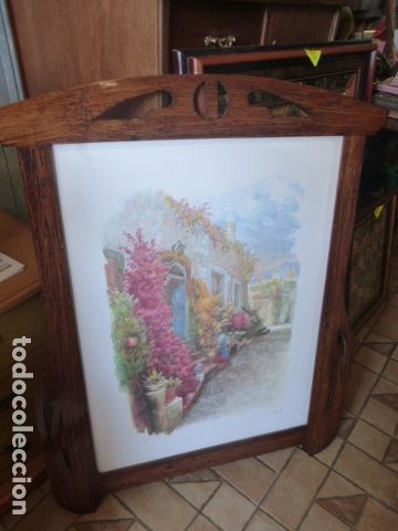 Antig&uuml;edades: CUADRO DE ESTILO VALENCIANO CON LITOGRAFIA FIRMADA. 92 X 73 CM.