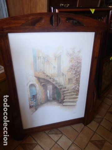 Antiguidades: CUADRO DE ESTILO VALENCIANO CON LITOGRAFIA FIRMADA. 92 X 73 CM.