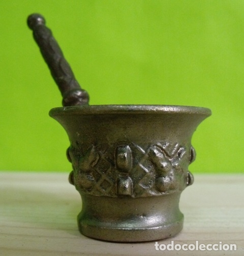 Antig&uuml;edades: Peque&ntilde;o Almirez Mortero con Maja - Foto 4