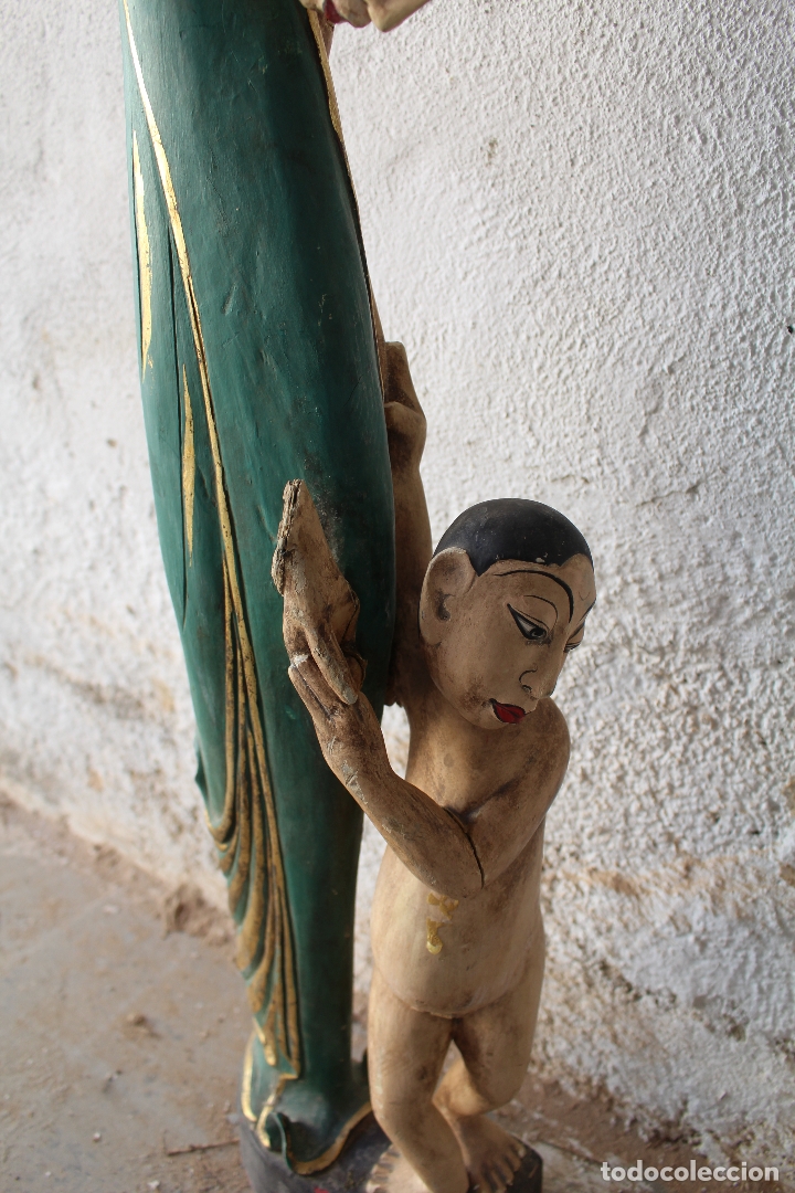Antig&uuml;edades: talla de madera mujer con ni&ntilde;o - Foto 2