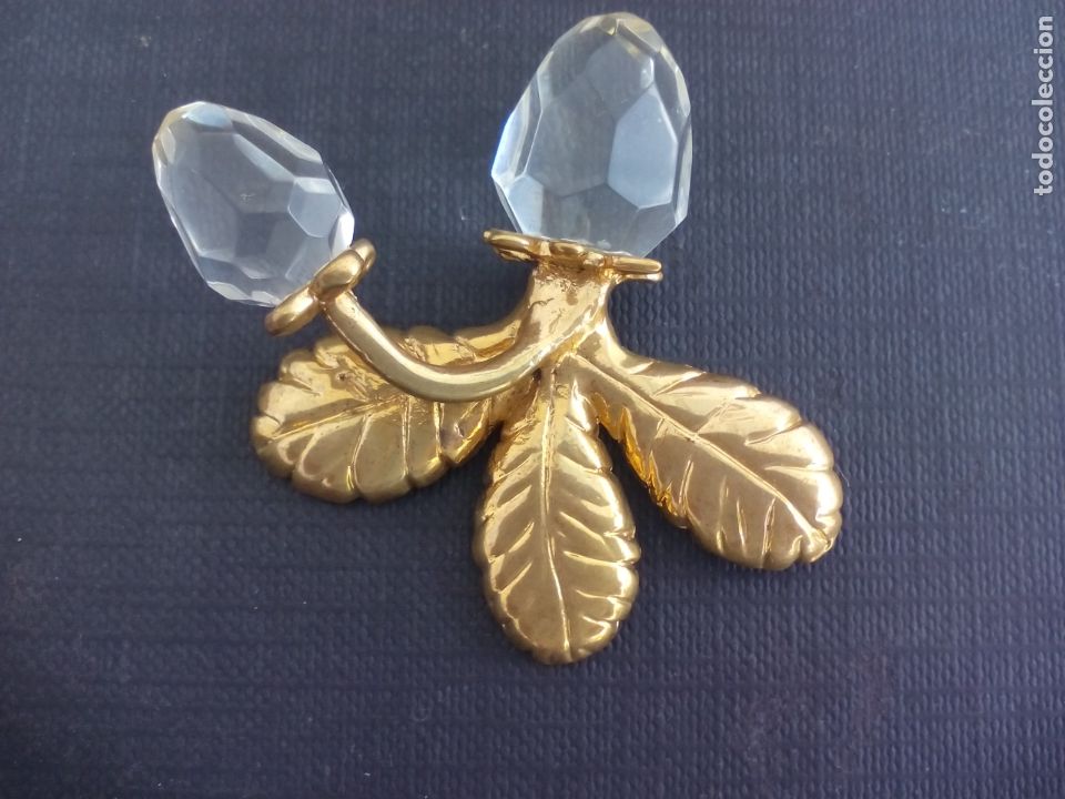 Antiques: FLORES O FRUTOS CON HOJAS, MINIATURA DE CRISTAL Y METAL DORADO, DECORACI&Oacute;N, CASA MU&Ntilde;ECAS..