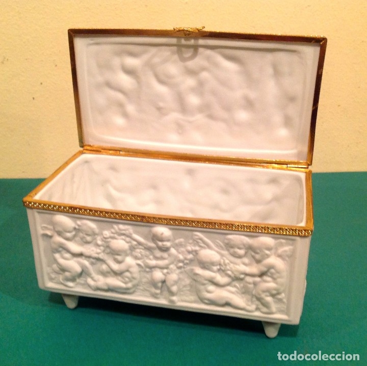 Antig&uuml;edades: Antigua Caja Limoges Con Figuras Querubines - Foto 4