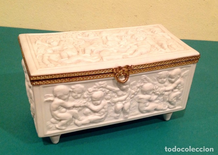 Antig&uuml;edades: Antigua Caja Limoges Con Figuras Querubines - Foto 5
