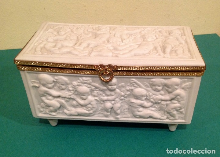 Antig&uuml;edades: Antigua Caja Limoges Con Figuras Querubines - Foto 6
