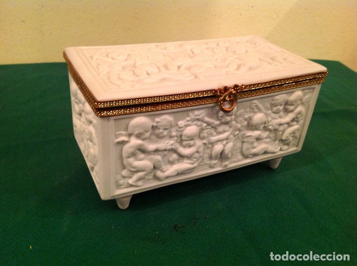 Antig&uuml;edades: Antigua Caja Limoges Con Figuras Querubines - Foto 7