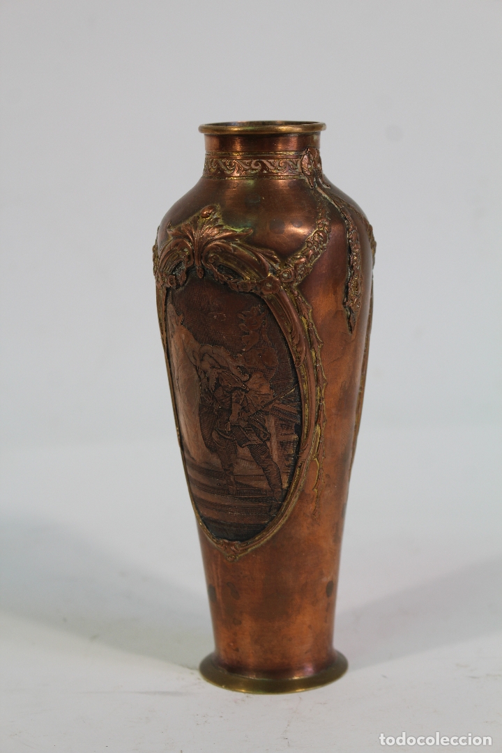 Antig&uuml;edades: jarr&oacute;n violetero antiguo en cobre y bronce - Foto 4