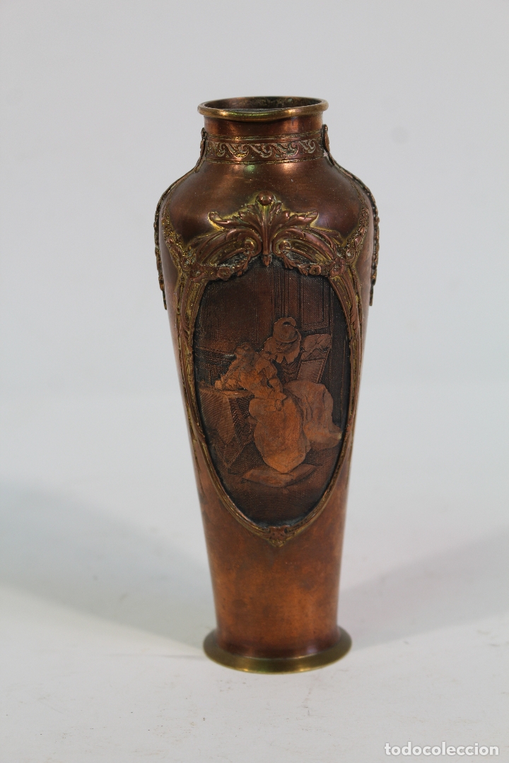 Antig&uuml;edades: jarr&oacute;n violetero antiguo en cobre y bronce - Foto 5