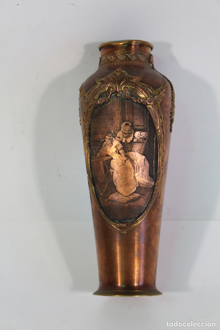 Antig&uuml;edades: jarr&oacute;n violetero antiguo en cobre y bronce - Foto 6