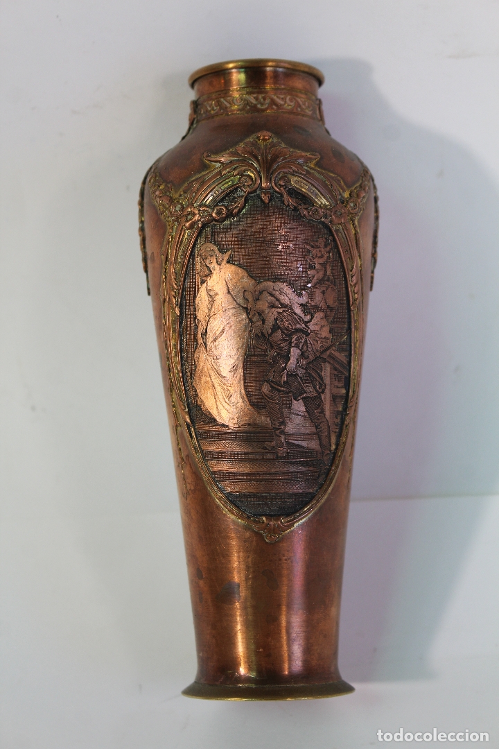 Antig&uuml;edades: jarr&oacute;n violetero antiguo en cobre y bronce - Foto 1