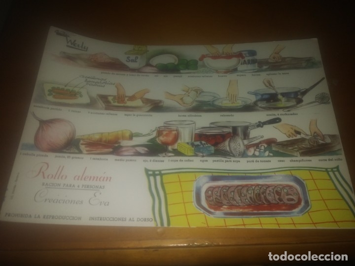 Antig&uuml;edades: Ficha receta de cocina creaciones Eva Waly ROLLO ALEMAN