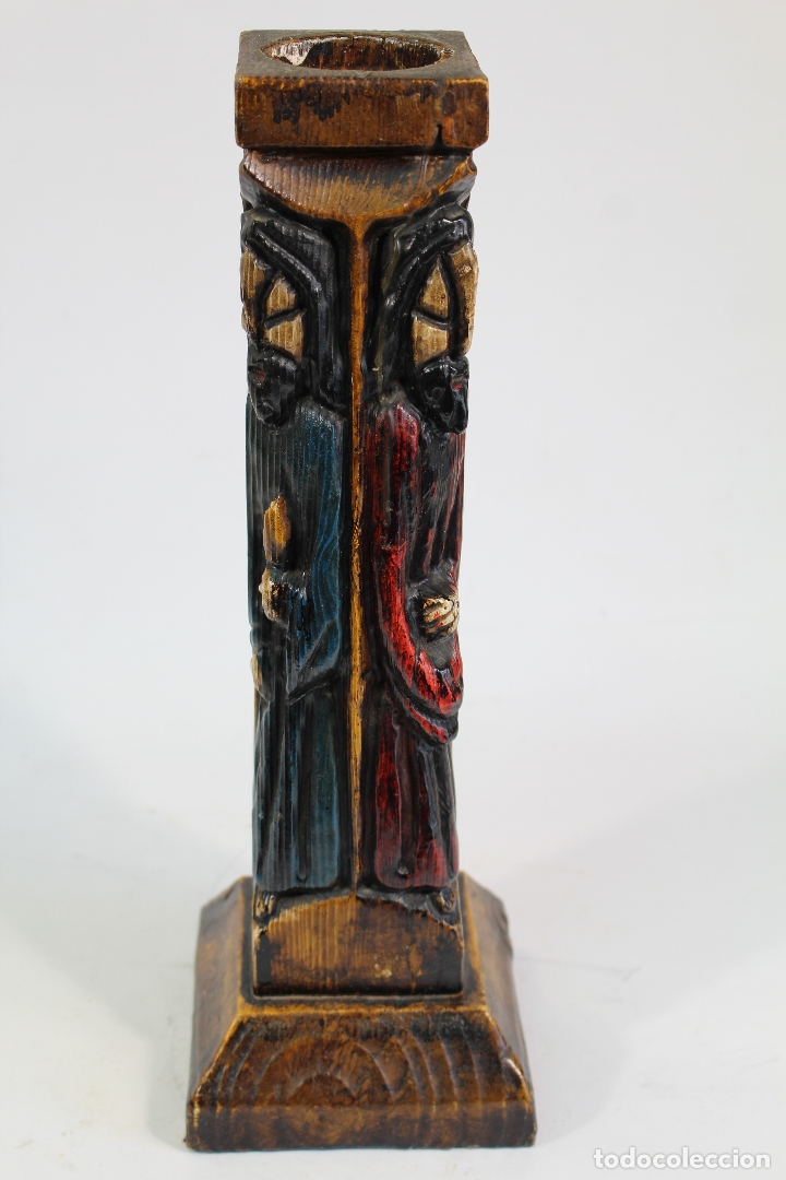 Antig&uuml;edades: candelabro con santos en madera tallada - Foto 2