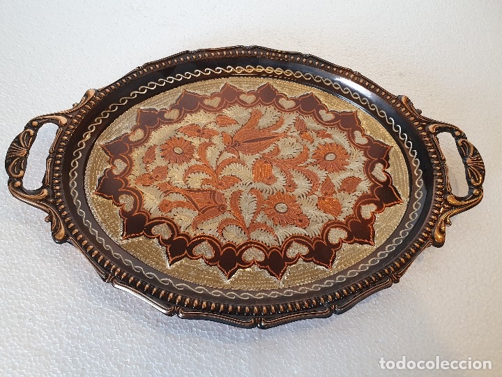 Antig&uuml;edades: BANDEJA LATON Y COBRE DAMASCACADA - Foto 2