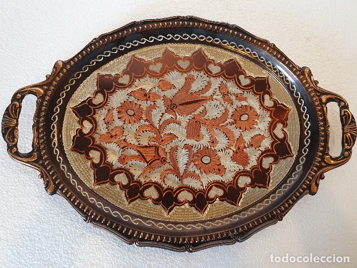 Antig&uuml;edades: BANDEJA LATON Y COBRE DAMASCACADA - Foto 3