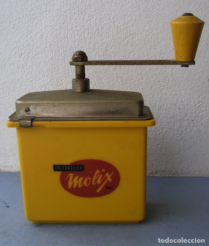 Antiquit&auml;ten: molinillo triturador molix domesca, para cafe, a&ntilde;os 60 aprox, 11x18cm aprox con manivela