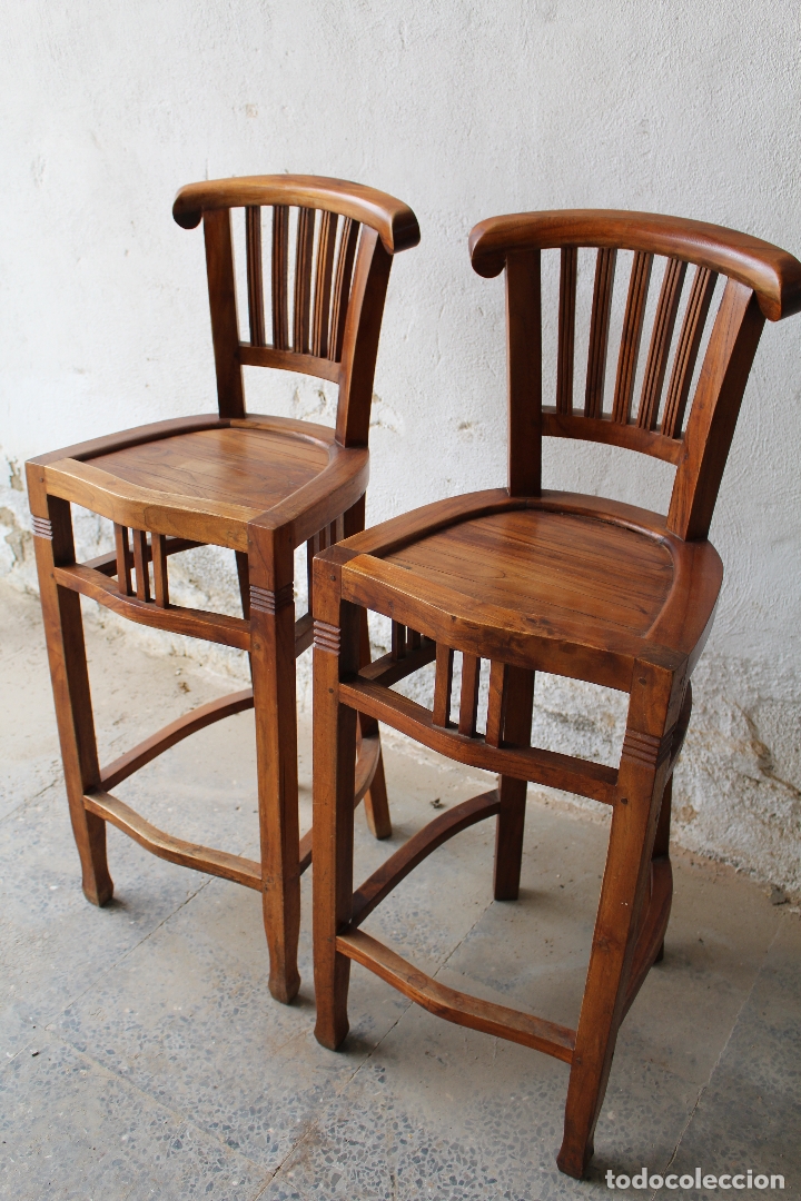 Antig&uuml;edades: 2 taburetes de bar en madera maciza - Foto 6