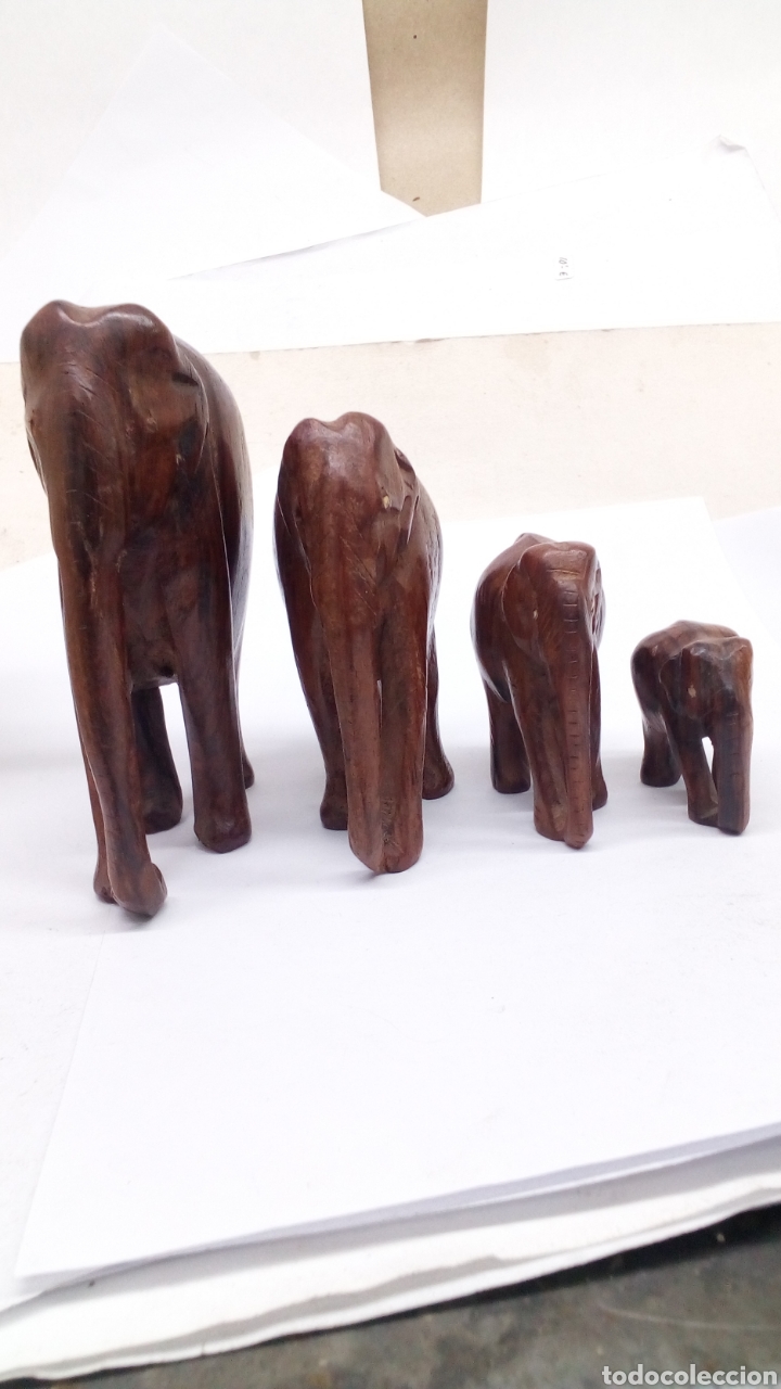 Antig&uuml;edades: 4Elefantes de Madera tallado a mano - Foto 2