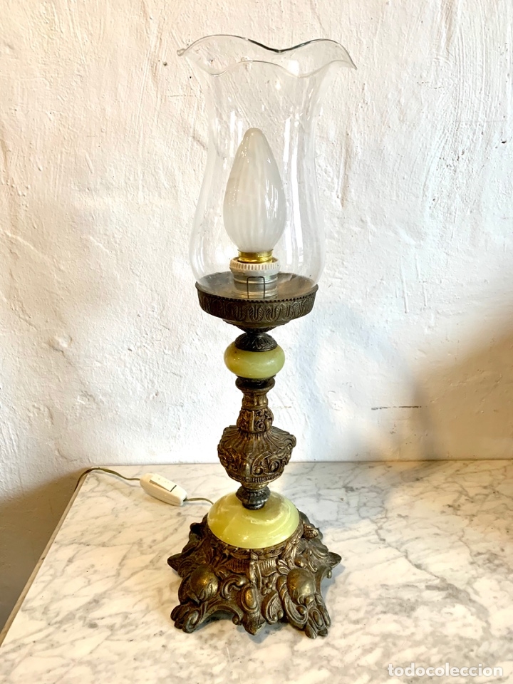 Antig&uuml;edades: APLIQUE DE SOBREMESA EN BRONCE Y ALABASTRO - Foto 1
