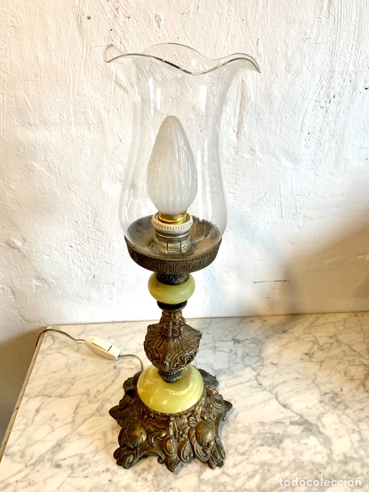 Antig&uuml;edades: APLIQUE DE SOBREMESA EN BRONCE Y ALABASTRO - Foto 2