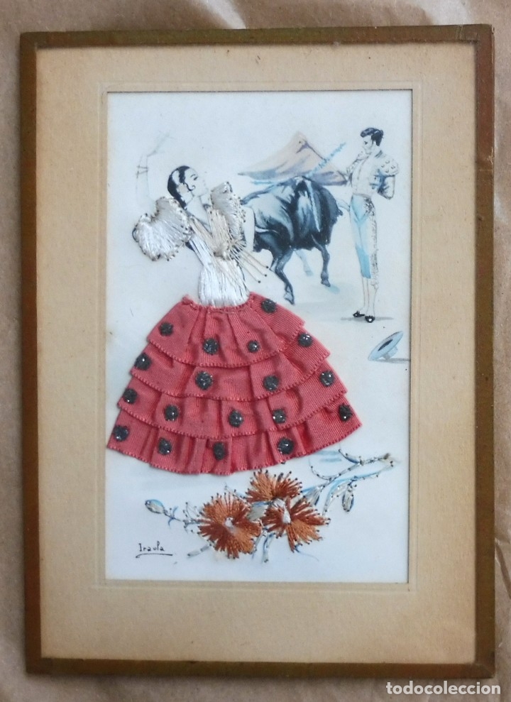 Oggetti Antichi: CUADRO CON ESTAMPA FOLKL&Oacute;RICA - BORDADA RELIEVE - A&Ntilde;OS 60