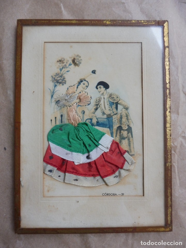 Oggetti Antichi: CUADRO CON ESTAMPA FOLKL&Oacute;RICA - BORDADA RELIEVE - A&Ntilde;OS 60