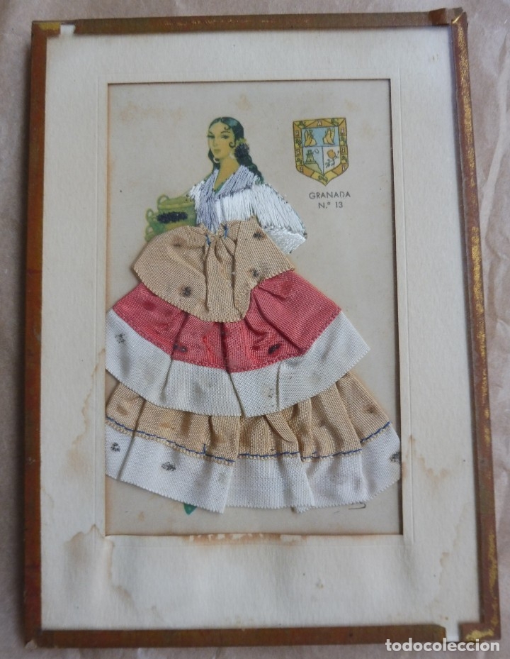 Oggetti Antichi: CUADRO CON ESTAMPA FOLKL&Oacute;RICA - BORDADA RELIEVE - A&Ntilde;OS 60