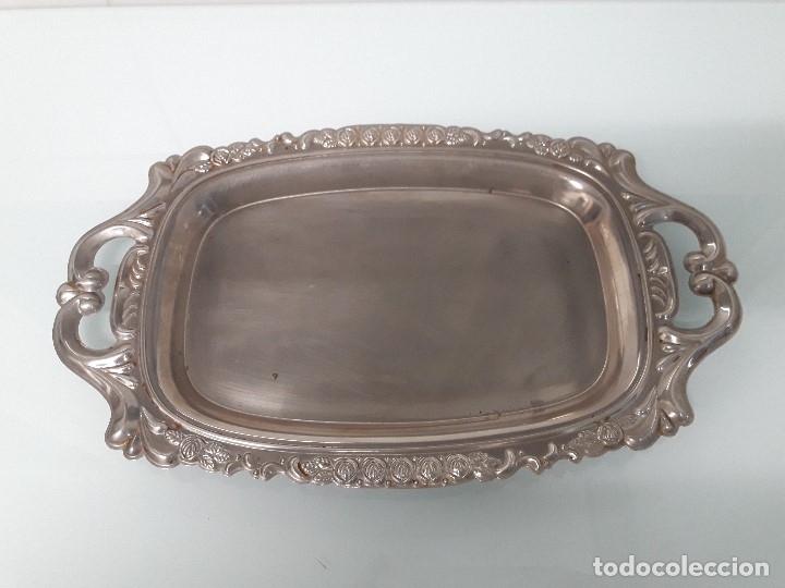 Antig&uuml;edades: ANTIGUA BANDEJA DE ALPACA - RECTANGULAR - CON DOS ASAS - DECORADA CON FLORES - Foto 1