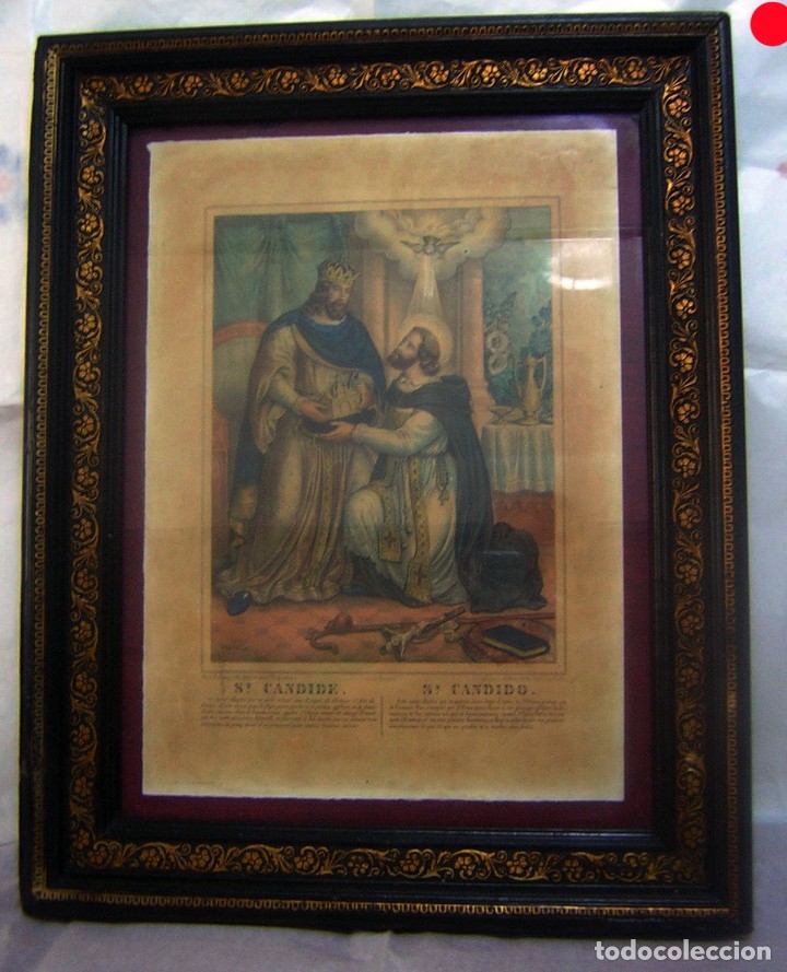 Antiguidades: GRABADO O LITOGRAFÍA COLOREADA DE SAN CANDIDO