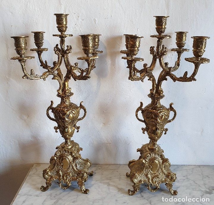 Pareja de candelabros de bronce 48 cm Vendido en Venta Directa