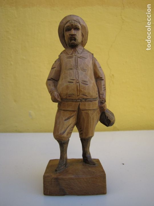 Antiguidades: Sancho panza con la bolsa de ducados. Talla madera Ouro