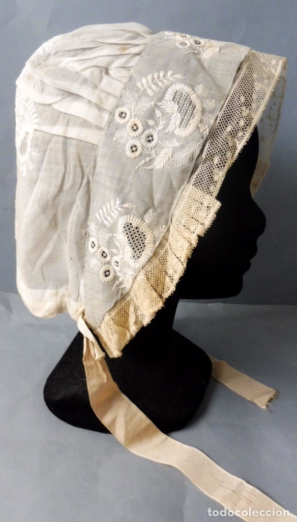 Antig&uuml;edades: ANTIGUO GORRO DE ENCAJE S. XIX - Foto 5