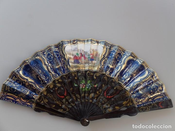 Antig&uuml;edades: Abanico de laca negra pintada. - Foto 1